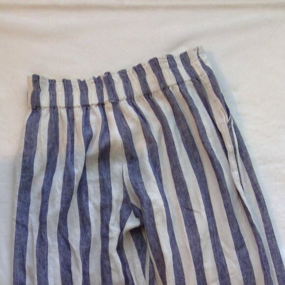 Charmed Heart Linen Pants Blend Blue & White Striped Pocketed Belt Looped Pants - Picture 4 of 10